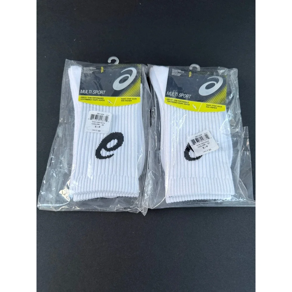 ASICS Team Performance Multi Sport Crew Socks White Black Logo 2 Pairs size S